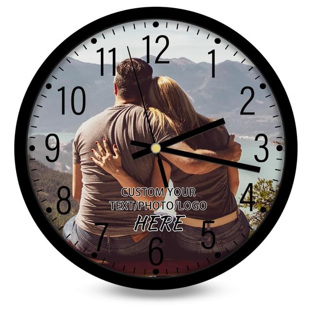 Custom Wall Clock with Picture, Create Your Own Wall Clock, Personalized Round Silent Clock for Living Room Kitchen Bedroom, Creative Gift for Family Friend