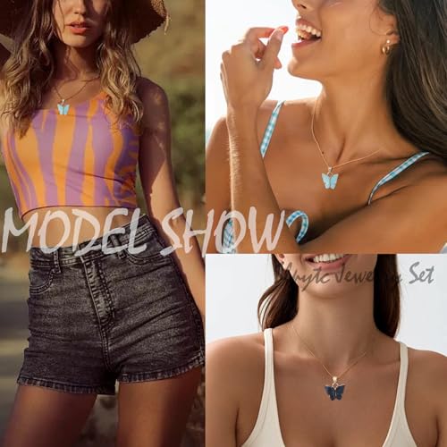 9Pcs Colorful Acrylic Butterfly Pendant Necklace Set for Women,Bohemian Adjustable Clavicle Chain Insect Animal Necklaces Dainty Friendship Lover Jewelry4