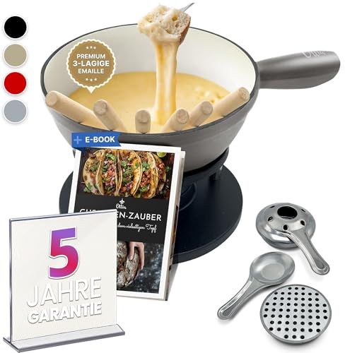 Ottia Fondue Set für 2, 3, 4, 5, 6 Personen aus Gusseisen & Emaille....