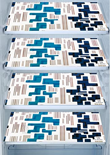 Image of Polyester 3-Layered Fridge Top Cover /Refrigerator Cover with Utility Pockets and Set of 4 Pc Fridge Mats (Color-Blue, Size-39x21 Inch)