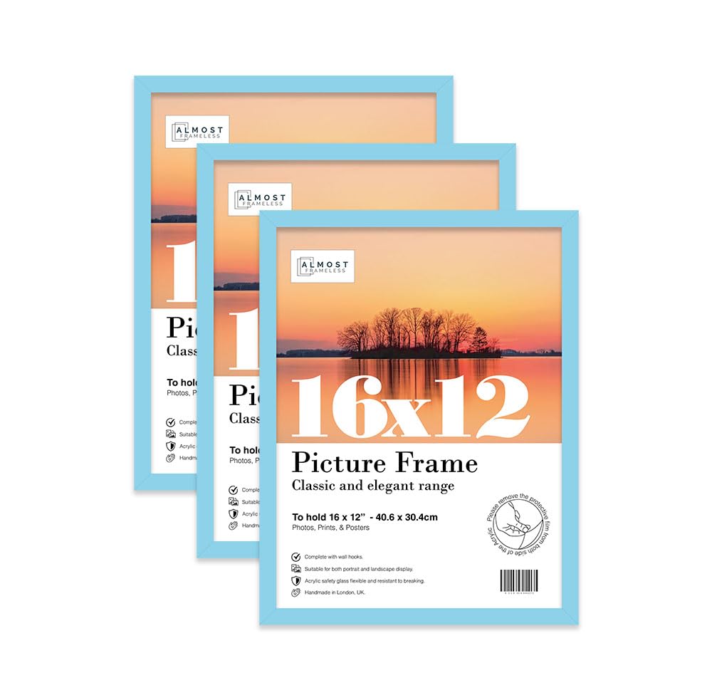 Almost Frameless 16x12 Light Blue Picture Frame Set of 3, Display 16x12 Picture Gallery Wall, Poster, Photo, Artwork, or Print, Yellow