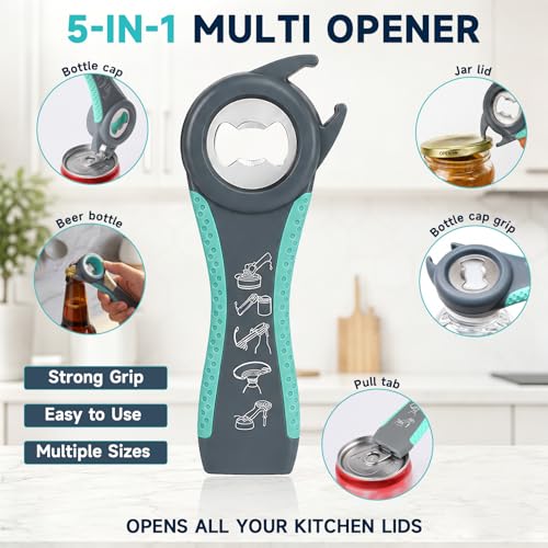 Image of KORCCI Jar Opener for Weak Hands, Seniors with Arthritis, 3-Piece Set with 5-in-1 Bottle Opener, Can Opener & Non-Slip Rubber Gripper Pad, Easy Grip Lid Opener for Arthritic Hands