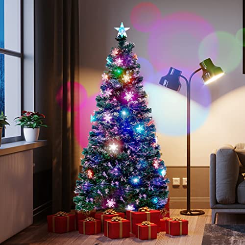 Juegoal 6 Ft Pre-Lit Optical Fiber Christmas Artificial Tree, With Led Rgb Color Changing Led Lights, Snowflakes And Top Star, Festive Party Holiday Fake Multicolored Xmas Tree With Durable Metal Legs #TOP1