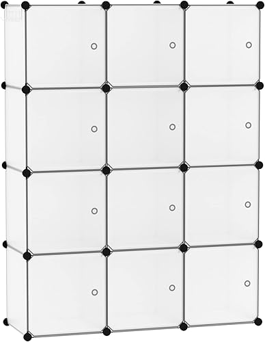 C&AHOME Organizador de almacenamiento en cubos con puertas, estantes de 12 cubos, armario de armario, estantería modular de plástico ideal para