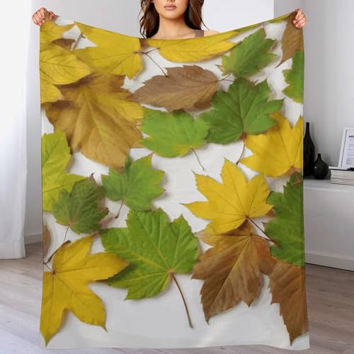 Couverture en flanelle douce imprimé feuilles plaid léger de canapé