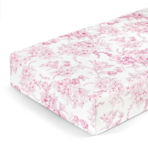Image of DILIMI Fitted Crib Sheets for Baby Boys and Girls, Ultra-Soft Breathable Baby Crib Sheet Fits Standard Crib and Toddler Mattress, Pink Floral