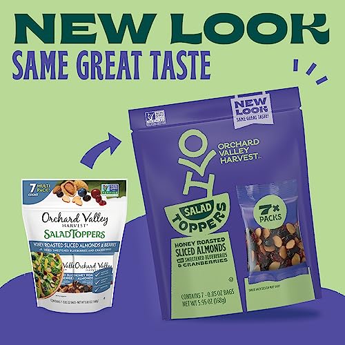 Image of Orchard Valley Harvest Salad Toppers Honey Roasted Sliced Almonds With Sweetened Blueberries & Cranberries Multipack, 0.85 oz (Pack of 35), Gluten Free, Made With Real Fruit, No Artificial Colors, Great On Yogurt & Oatmeal