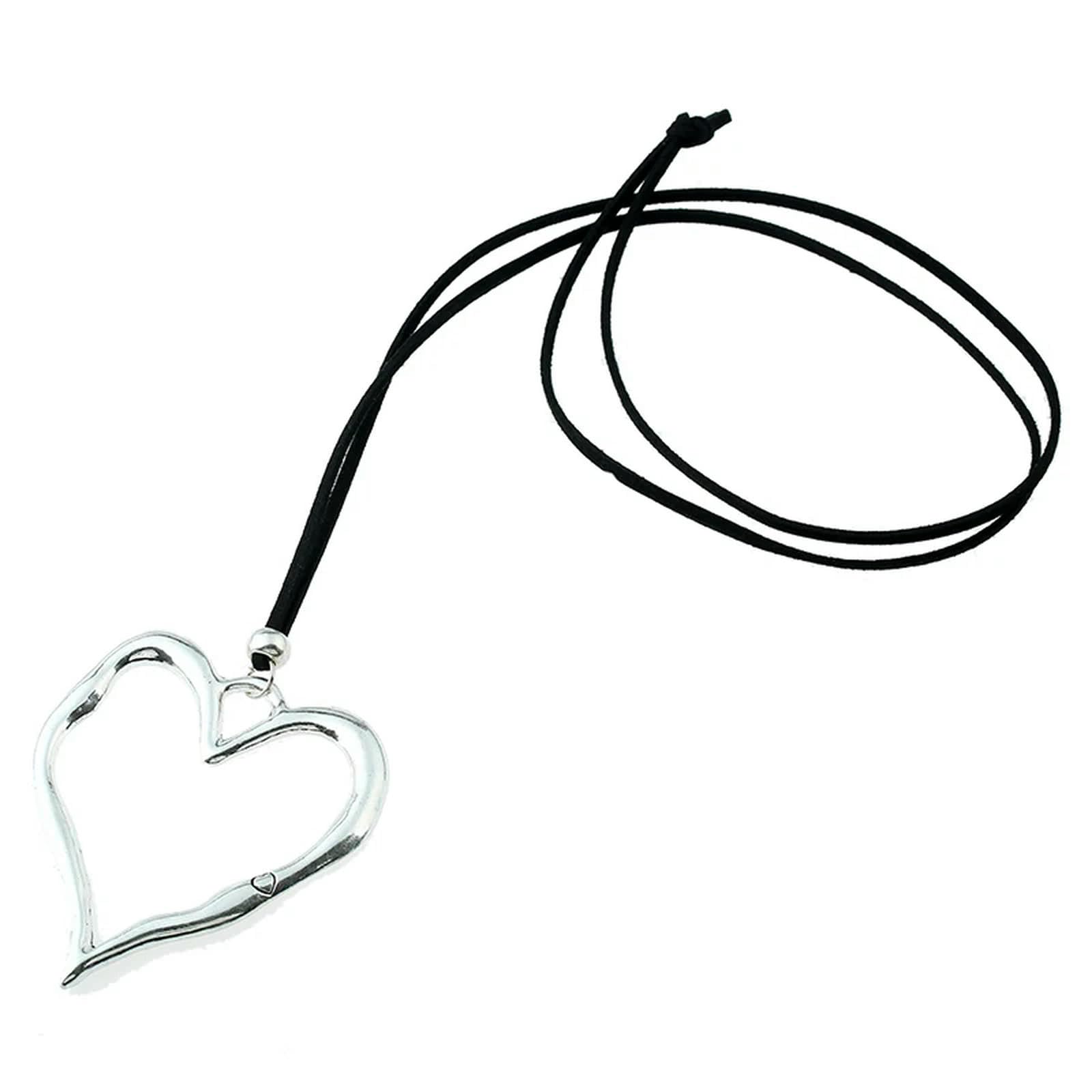 ZONEWD1pcs Lagenlook Large Abstract Heart Pendant Colar Long Suede Leather Necklace Jewelry Gift For Woman Men