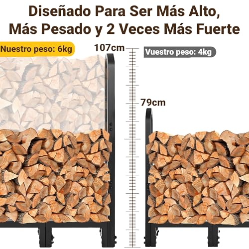 Miniatura 2 de Amagabeli - Estante De Leña Para Exteriores De 4 Pies, Soporte De Troncos Resistente Para Chimenea, Interior Y Exterior, Estantes De Madera Ajustables Para Soporte De Leña, Soporte De Metal