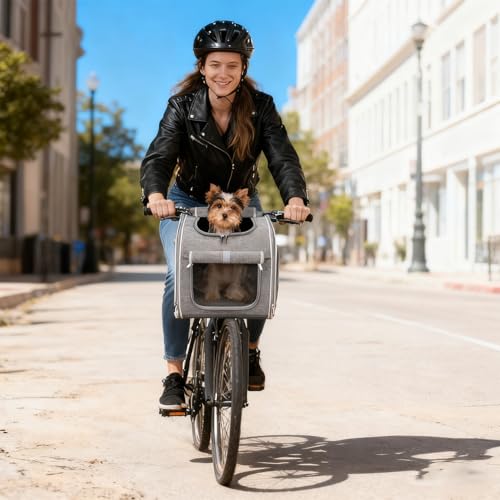 Cnwinu Hundefahrradkorb Vorne, Hundekorb Fahrrad Vorne mit 4-Offenen Türen, 4-Mesh-Fenster, Faltbarer Fahrradkörbe für Hunde, Fahrrad Hundekorb für Kleine und Mittelgroße Katzen und Hunde