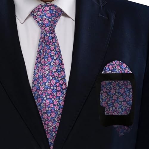 Image of Mantieqingway Floral Ties for Men, 3pcs /set Neck Tie Pocket Square Holder Set for Wedding Business Prom Party Usual
