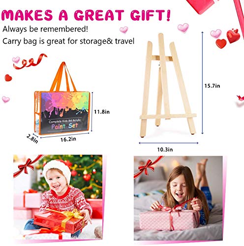 Paint Set Toy for Kids 27 Pcs of Acrylic Kids Painting Set Supplies Drawing Easel, Paintbrushes, Canvas, Palette, Smock, Travel Bag Art Crafts Painting Kits for 4-12 Years Old Boys & Girls Gifts