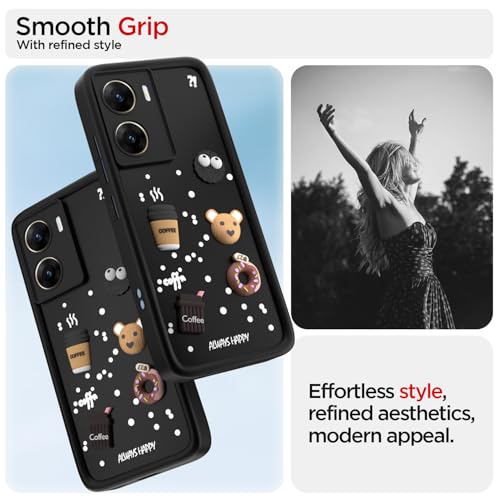 Image of Pikkme Back Cover for Vivo V29e 5G | Cute Fun Cartoon 3D Bear Silicone Full Body Protection Bumper Cover (Black) | Cute