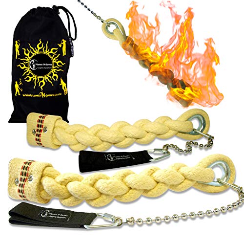 Flames 'N Games Cuerda Trenzada POI - Viper - Pro POI de Fuego Set Bolsa de Viajo! Malabarismo de Fuego para Principiantes y Profesionales