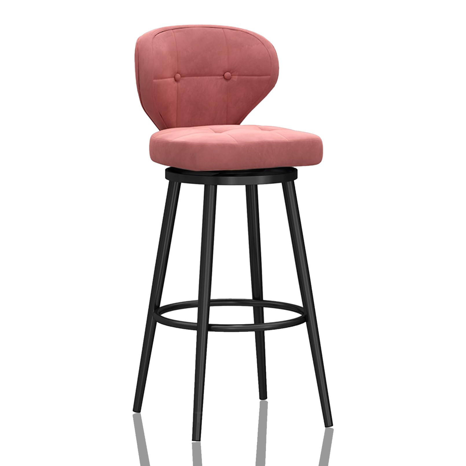 Tabouret de bar pivotant velours rose avec dossier ergonomique confortable