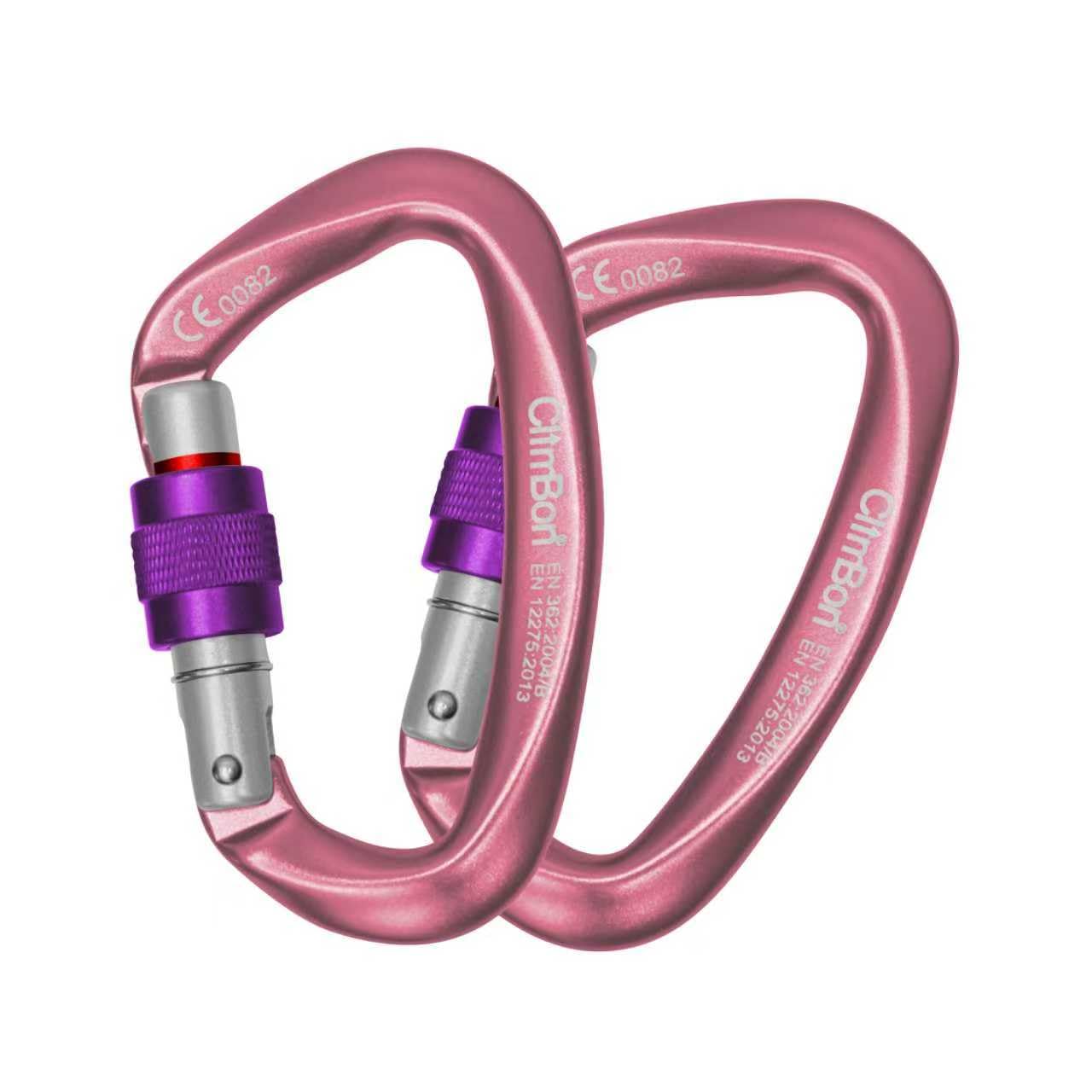 ClimBon 25KN Climbing Carabiner UIAA & CE Certified, Set of 2, Forged High-Strength Aluminium, Screw Cap, Auto-Locking Carabiner for Climbing, Mountaineering, Rescue and Abseiling (Pink)