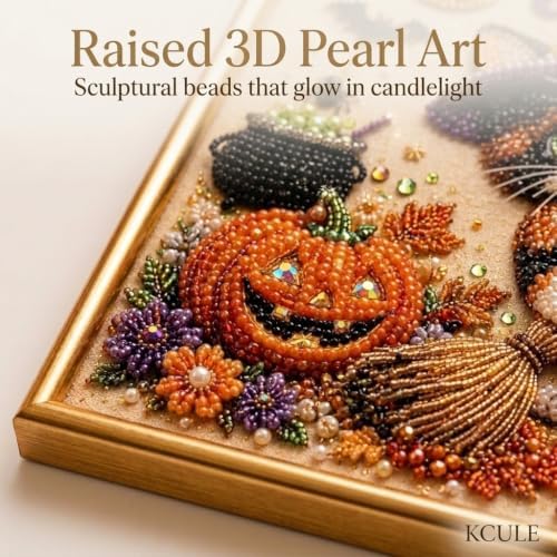 KCULE Christmas Pearl Diamond Painting Kit with Wood Frame – DIY Raised 3D Bead Art, Pick Your Quantity & Designs, Framed Festive Ornament for Tabletop & Wall, Holiday Craft Gift for Adults & Teens — view 3