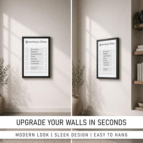 Image of CodersParadise Framed Wall Poster (12x18 Inch) | Inspirational Quote Wall Art | Minimalist Motivational Home Decor for Living Room & Office | Ready-to-Hang Display Frame (Yesterday News)