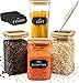 G&K Kitchenware ® Vorratsgläser mit Deckel Eckig - 4er Set mit 2,5l / 1,4l / 1l - mit Stift & Etiketten - Glasbehälter zur Müsli Aufbewahrung Küche - Vorratsdosen Glas Mit Holzdeckel luftdicht