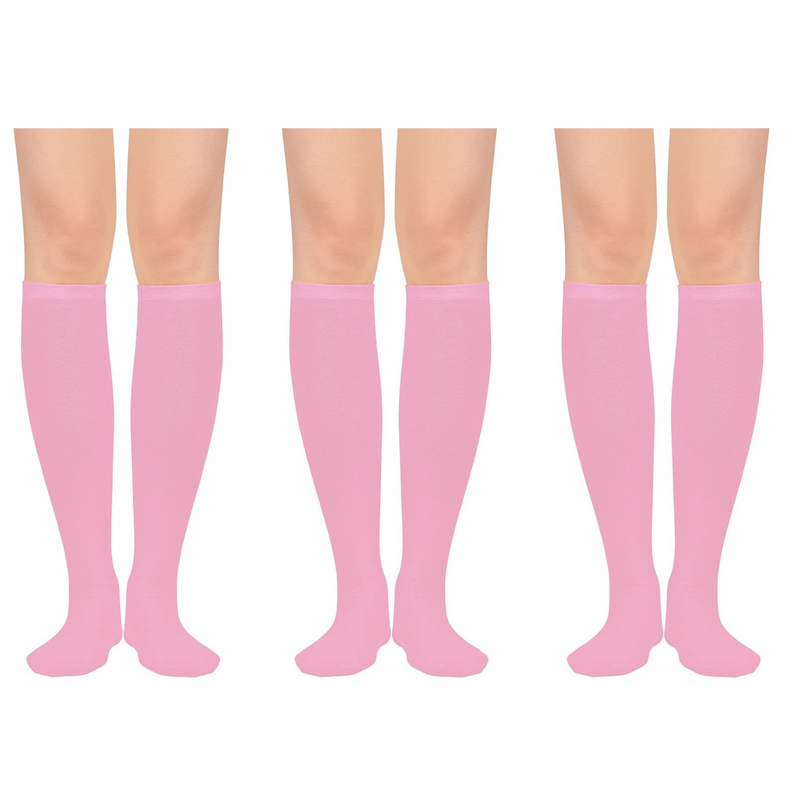 Calcetines altos hasta la rodilla para mujer, calcetines largos atléticos delgados de muslo alto, calcetines deportivos al aire libre, calcetines de tubo casuales, rosado (3 Pack Pink), Talla única