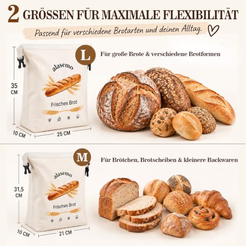 alasemo Bienenwachs Brotbeutel, 2 Stück, für große Brote, zum Frischhalten – Ansicht 3