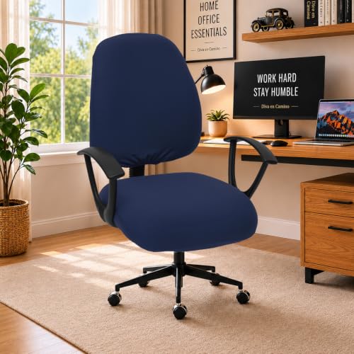 Image of DIVA EN CAMINO DEC Super Stretchable Desk Office Chair Seat Covers - Universal Spandex Computer Chair Slipcover - 180GSM Rotating Backrest Coverings Cushion Protectors for Dogs, Cats, Pets (Navy)