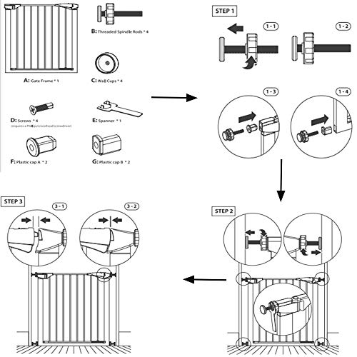 LEMKA Walk Thru Baby Gate,Auto-Close Safety Pet Gate Metal Expandable Dog Gate with Pressure Mount for Stairs,Doorways,Banister (31"-33" Wide, White)