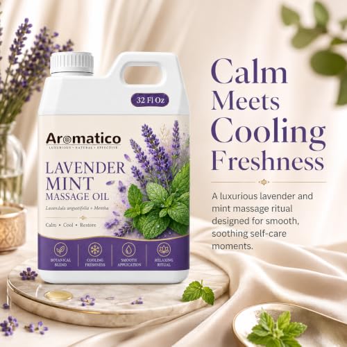 Image of AROMATICO Lavender Mint Massage Oil 1 Litre | Professional Spa & Salon Bulk Refill Pack 1000ml