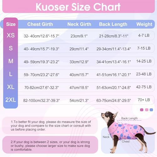 Image of Kuoser Dog Surgery Suit, Soft Dog Spay Recovery Suit Female, Anti Licking Neuter Recovery Suit for Male Dogs, Post-Op Pet Surgical Suit Protective Wear E-Collar & Cone Alternative,Pink Polka Dots L