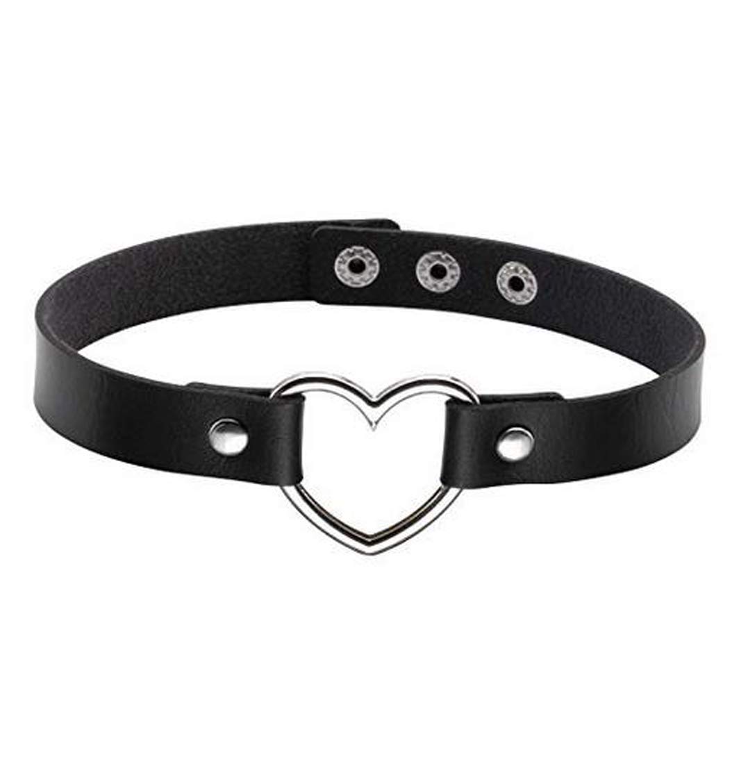 Women Girls PU Leather Punk Rock O-Ring Spike Rivets Collar Choker Necklace Jewelry