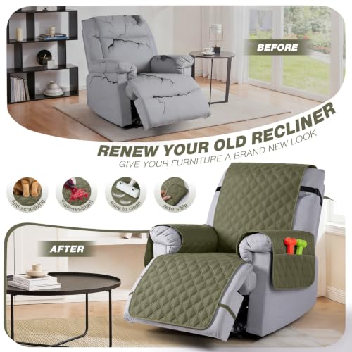 Image of TAOCOCO 100% Waterproof Recliner Chair Covers Reversible 22 inch, Gray Green