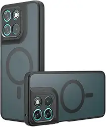 Capa magnética para Moto G67 Power 5G [compatível com acessórios Magsafe] Capa protetora à prova de choque traseira fosca translúcida, preta fosca