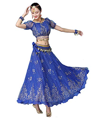 Bollywood indian womens anarkali salwar kameez dress blue/red/pink/green belly dance skirt costume (Blue, US Women 0-12)