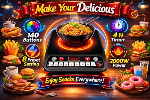 Image of 2000W Induction Cooktop with 4-Digit Display | Slide Touch Control | 9 Power Levels | Crystal Glass Top | 4-Hour Timer | Overheat Protection | Energy Efficient Portable Induction Cooker