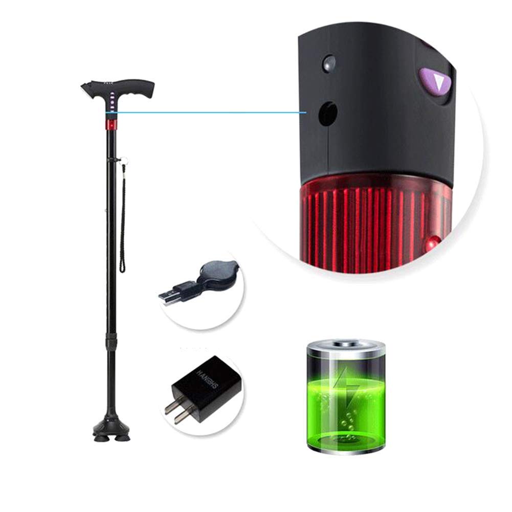 BJH Bastón para Caminar con luz LED Ajustable con Ajuste de Altura de Alarma Bastón para Caminar, Negro Interesting