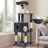 Heybly Rascador para Gatos, Árbol para Gatos De 125 Cm, Torre De Gato Espaciosa Y Cómoda con Guarida, Dos Grandes Plataformas, Cesta, Robustos Tubos De Acero, Gris Ahumado HCT200SG-