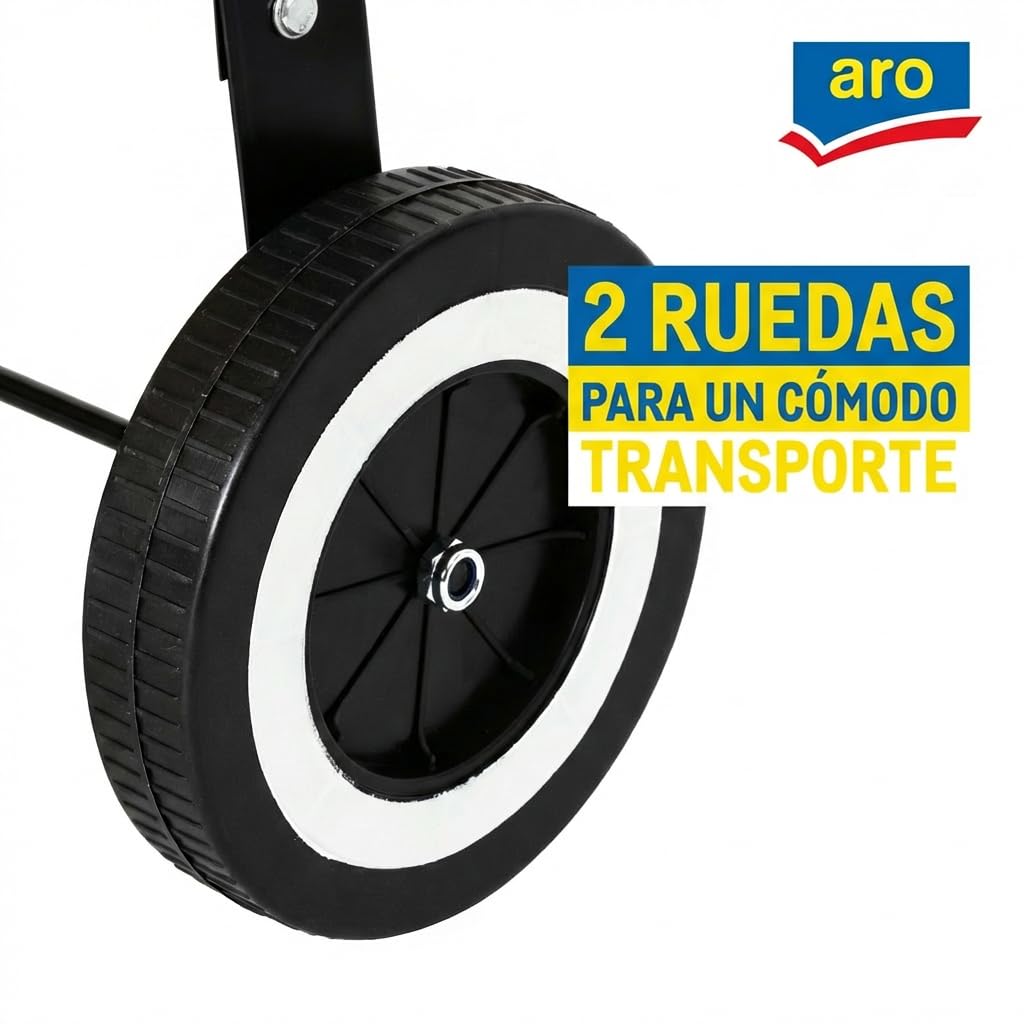 aro Barbacoa de Carbón con Ruedas, Acero/Madera, 2 rejillas, 2 mesas Auxiliares, Asas de Madera, Protector de Viento, Verde