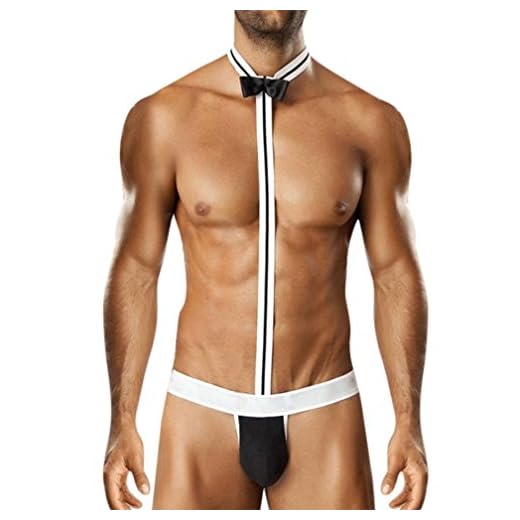 Cinnamou Sexy Pijama Lencería Ropa interior de hombre Mankini Thong Disfraz de ropa interior de mono de traje (Negro)