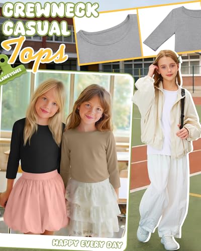 Image of 4 Pack Girls 3 /4 Sleeve T Shirts Kids Crewneck Elbow Sleeve Casual Tops Solid Basic Cute Teen Tees 5-14Y