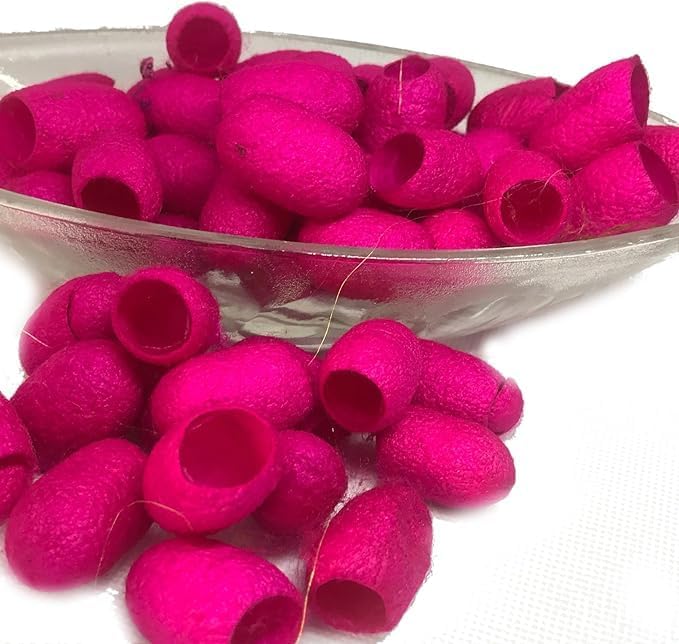KNITSILK Hand Dyed Silk Cocoons, Silk Cut Cocoons, Mulberry Silk Fibres, Selection Cut Silk Cocoons (Hot Pink Pack of 3-90 pcs)