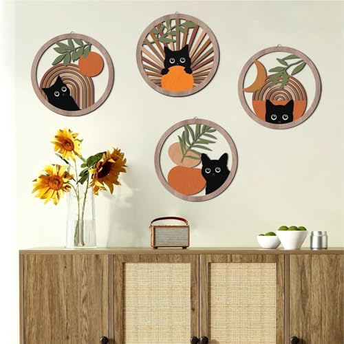 Décoration murale bohème chat Mimoqk : art géométrique suspendu premium - 6