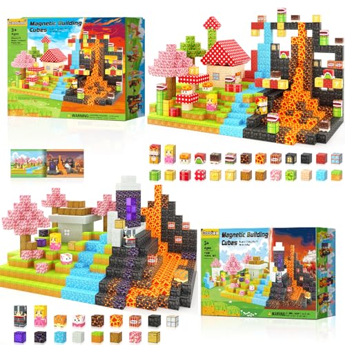 194PCS Magnetic Blocks - Build Mine Magnet World Magic Teleport Pipes Set, Building STEM Sensory Toddler Toys for 3+ Year Old Boys & Girls, Compatible with All Magworld 1” Magnetic Blocks Kids Toys