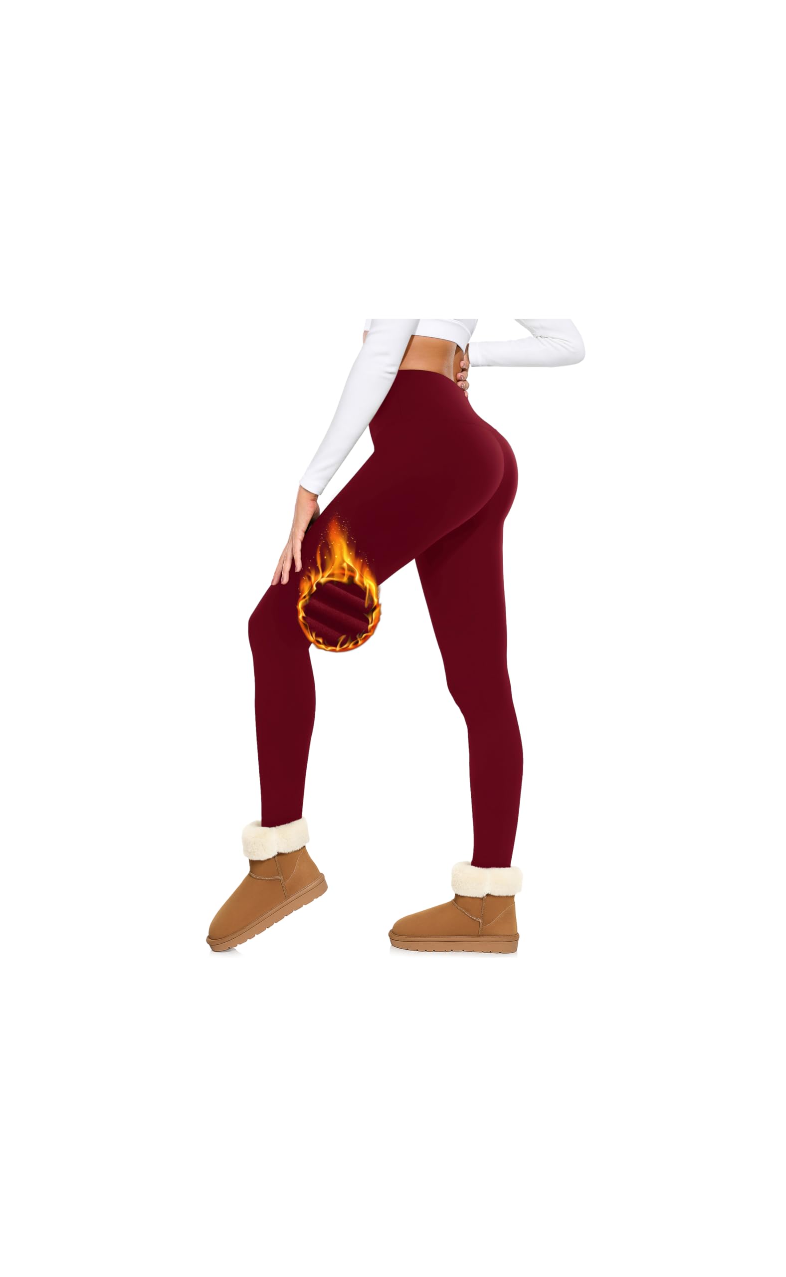 BENNIES Thermo Leggings Damen Thermoleggings Winter Gefüttert Leggins Rot High Waist Fleece Winterleggings Lange Blickdichte Thermoleggins Thermohose Warme Sportleggins Sport Hose Weiche Yogahose XXL