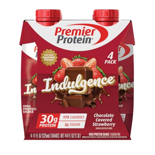 Image of Premier Protein Shake INDULGENCE, Chocolate Covered Strawberry, 30g Protein, 170 Calories, 3g Sugar, 11 fl oz, 4 Pack (Packaging May Vary)