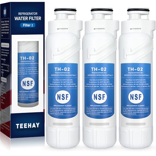 TEEHAY EDR2RXD1 Water Filter 2 Replacement, Compatible with Whirlpool W10413645A, Everydrop Filter 2, P9KB2L, P9RFKB2L, Whirlpool WRX986SIHV, WRX986SIHZ, WRF757SDHZ, 3 Pack