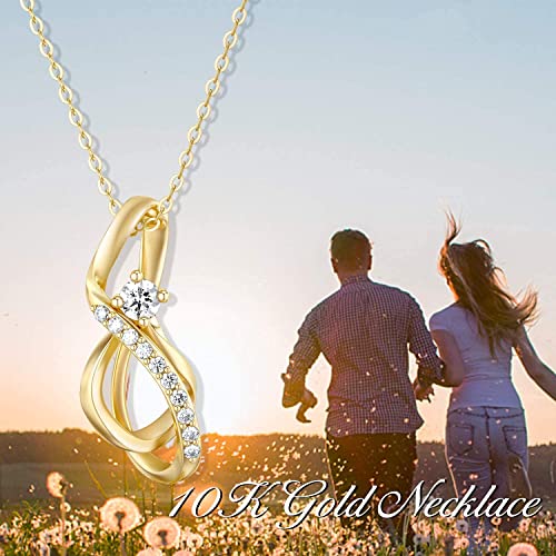 10K Gold Infinity Necklace For Women Real Yellow Gold Necklace Minimalist Necklace Jewelry Gifts For Wife Girlfriend Teen Girls 16+2 Inch #TOP5