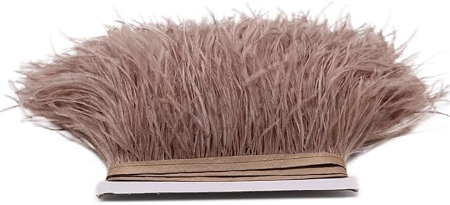 FQTANJU 2 Yards Soft & Natural Ostrich Feathers Fringe Trims Ribbon Used for Dress, Sewing, Craft Clothing, Lighting Decoration, Clothing DIY, etc. (Light Brown)