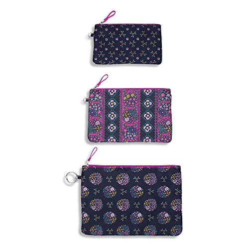 Vera Bradley Pencil Pouch Trio, Set of 3 Nylon Travel Zip Bags for Writing Supplies, Makeup, Toiletries, Kaleidoscope