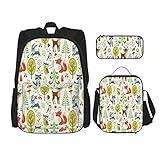 iubbki 3 pezzi set zaini divertente foresta modello libro borsa da viaggio campeggio lavoro scuola borsa astuccio pranzo borsa combinazione per uomini donne ragazzi ragazze