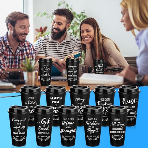 Skylety 60 Pack Bulk Christian Gifts for Men Women 16oz Reusable Bible Verse Tumbler Plastic Coffee Cup with Lid Inspirational Religious Church Gift for Teacher Graduation Party Favor (Black) by Skylety - Image 7